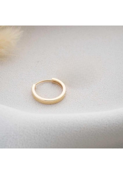 14 Ayar Altın Düz Halka Gizli Kilit Küpe TEKLİ 1.5 cm modelleri