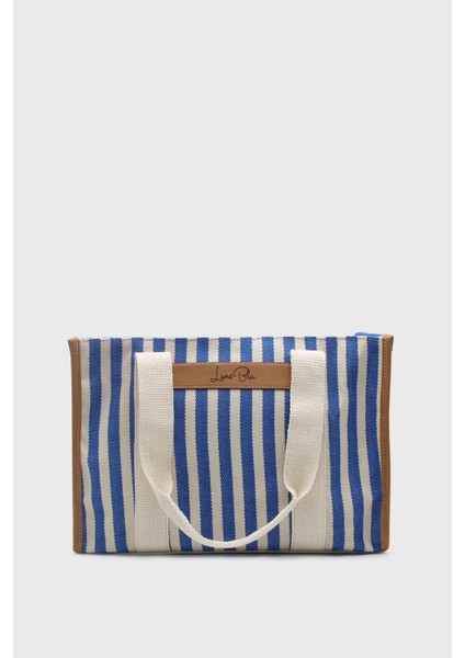 Kadın Çizgili Keten Tote Çanta