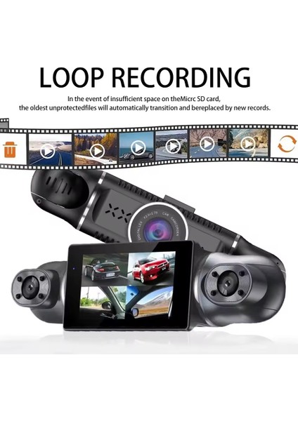 Hd Araç Kamerası 3.0inç IPS Ekran, Geniş Görüş Açısı Ön Arka ve Araç Içi 4 Kamera Kanal Desteği, Fhd 1920 * 1080P 30FPS, Tf Kart Desteği Dash Cam (S8)