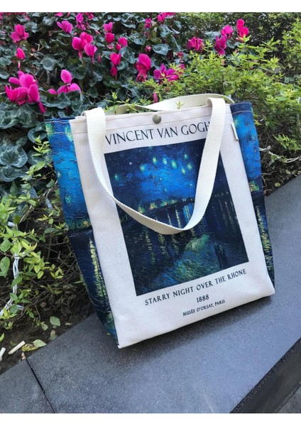 Van Gogh Kanvas Bez Çanta Yıkanabilir Çıtçıtlı Cepli