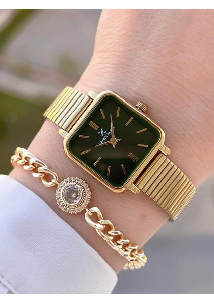 Çelik Kordon Köşeli Kasa 2 Yıl Garantili Bileklik Hediyeli Kadın Kol Saat BFG.10835.5