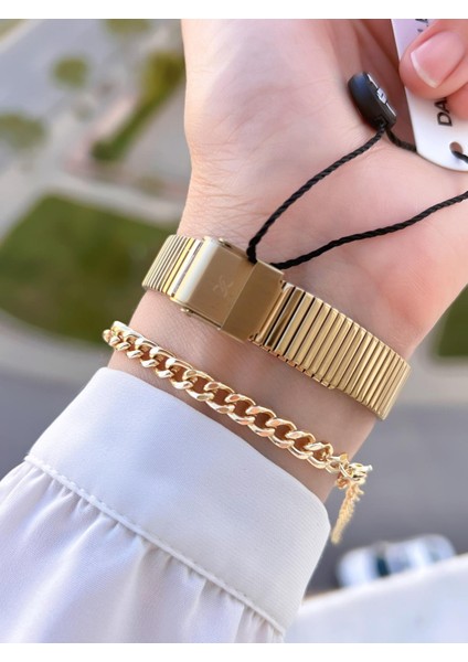 Çelik Kordon Köşeli Kasa 2 Yıl Garantili Bileklik Hediyeli Kadın Kol Saat BFG.10835.5 modelleri