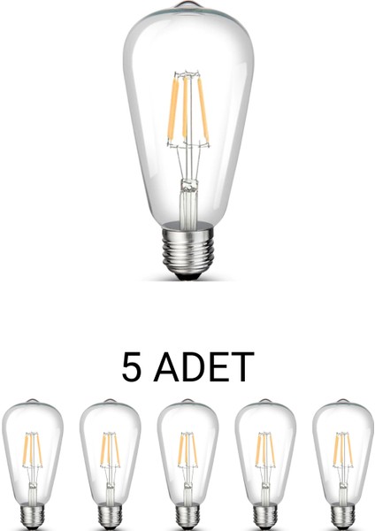 CT-4353 ST64 Rustik LED Ampul 8W Beyaz Işık - 5’li Paket