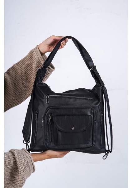 Kadın Yumuşak Deri Siyah Hem Kol Hem Sırt Çantası indirimleri