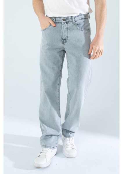 Erkek Baggy Fit Rahat Kalıp Açık Buz Mavisi Bol Paça Denim Kot Pantolon fiyatları