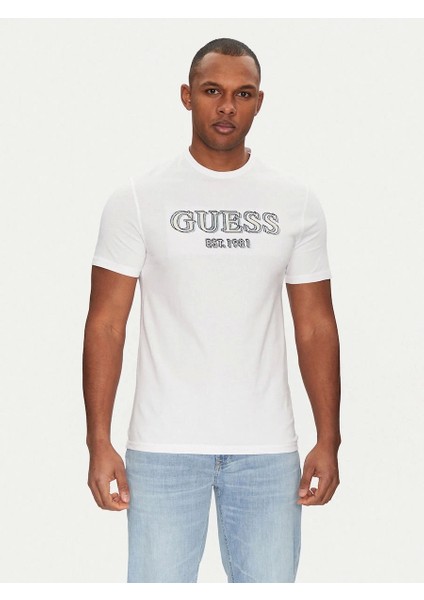 Ss Cn Guess Logo Tee Erkek Beyaz T-Shirt M5GI07I3Z14-G011