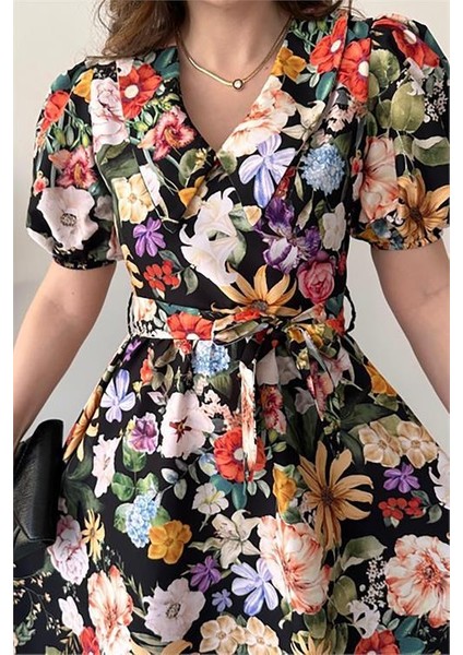 Kuşaklı Poplin Kumaş Çiçek Desenli Elbise DPMY3467 modelleri