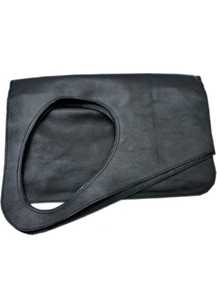 Asimetrik Model Siyah Hakiki Deri El Portföy Clutch modelleri
