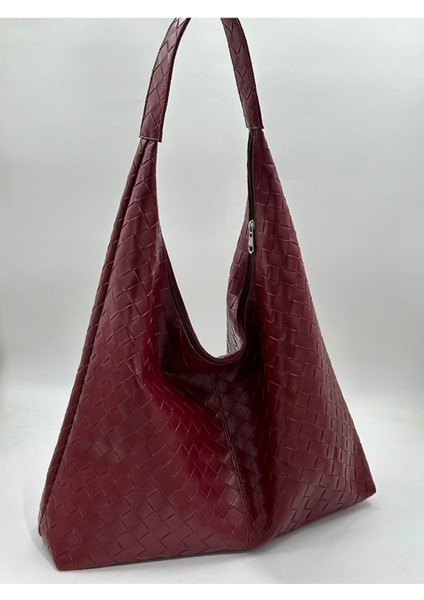 Stores Örgü Desenli Geniş Deri Kadın Büyük Boy Omuz Çantası modelleri