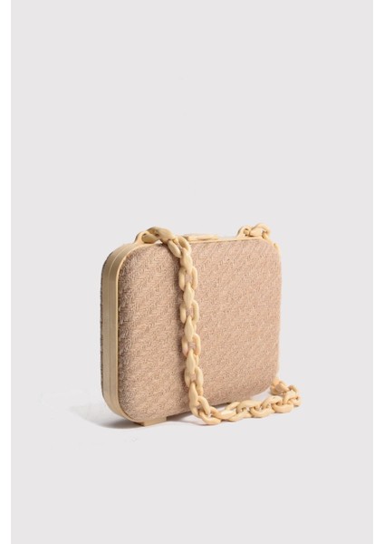 Hasır Kadın Jüt Hasır Zincirli Kutu Çanta