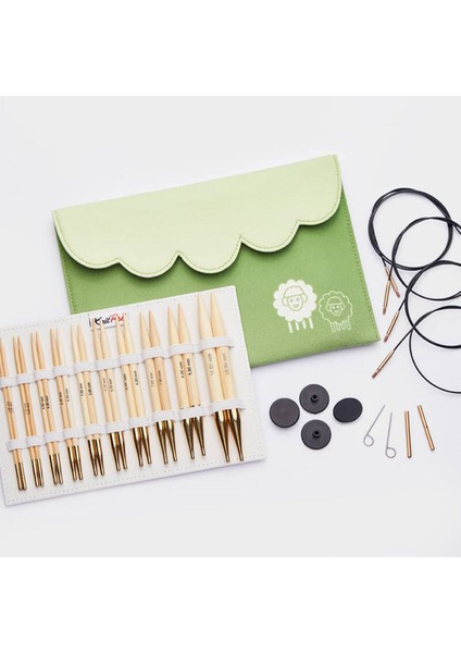 Knitpro Japan Bamboo Değiştirilebilir Misinalı Şiş Seti + Balım Örgü Evi Şiş Ölçer fiyatları