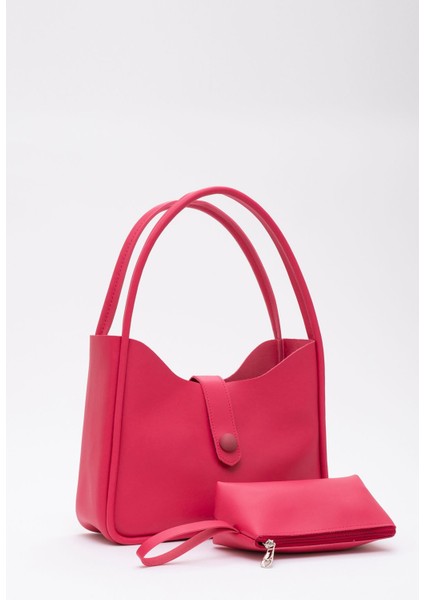 Fuşya Shk79 Deri Düğme Detaylı Çıtçıtlı Makyaj Çantalı Kol Ve Omuz Çantası E:30 U:22 G:10
