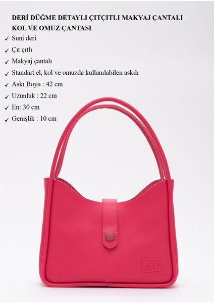 Fuşya Shk79 Deri Düğme Detaylı Çıtçıtlı Makyaj Çantalı Kol Ve Omuz Çantası E:30 U:22 G:10 modelleri