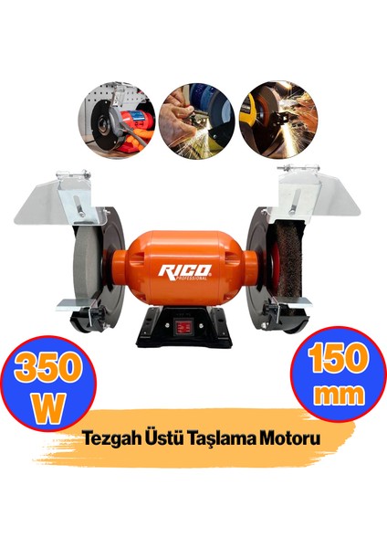 Elektrikli Bıçak Kesici Bileme Taş Motoru 150 mm Zımpara 350 W Rico Taşlama Metal Tezgah Üstü Çark