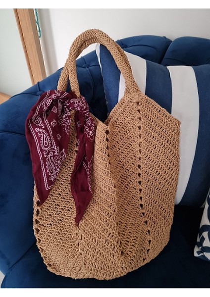 Hasır Orta Boy Kol Plaj Çantası El Örgüsü