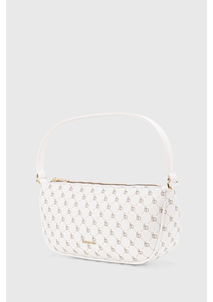 Kadın Logo Desenli Beyaz Deri Görünümlü Omuz Askılı Çanta 230