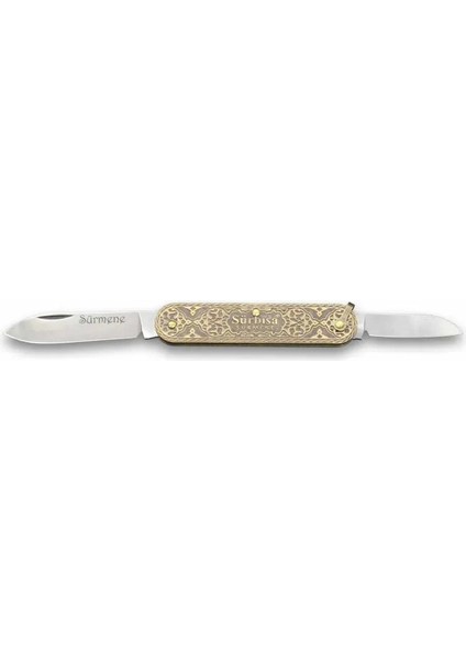 Populermarketim - 61804 Pirinç Işlemeli Sürmene Çakısı 5,5 / 3,5 cm - Çift Bıçaklı