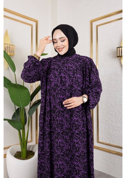 Robalı Desenli Viskon Elbise - Gri / E0126