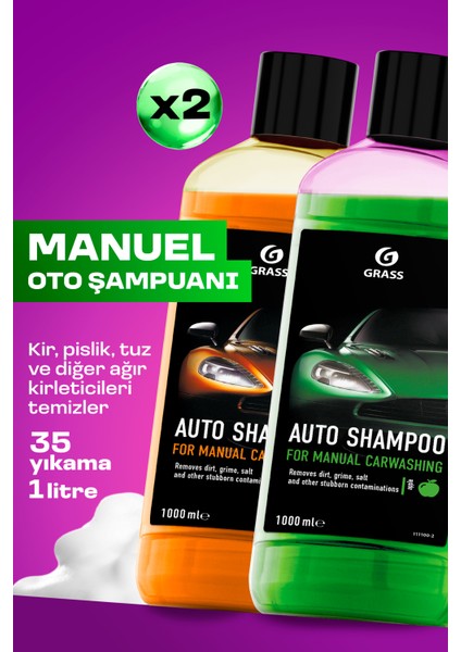 2'li Oto Şampuan Seti 2x1L - Elma+Portakal | Fırçasız & Parlatıcı