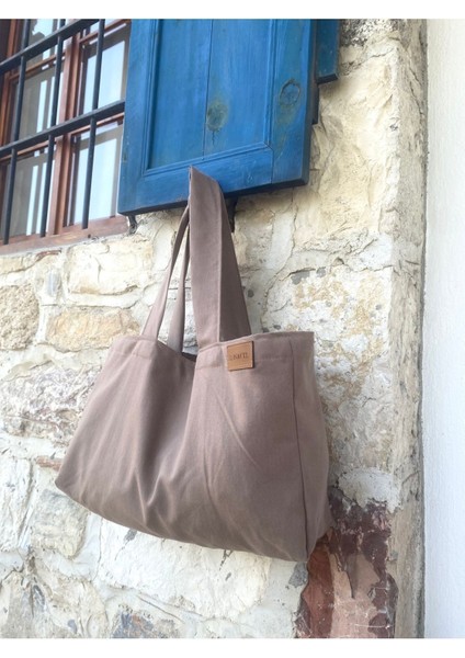 Çikolata Kahverengi Bez Çanta El Kol Ve Omuz Çantası - Büyük Boy