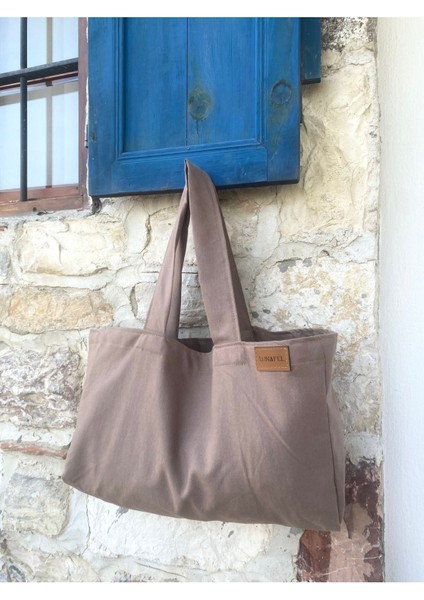 Çikolata Kahverengi Bez Çanta El Kol Ve Omuz Çantası - Büyük Boy modelleri