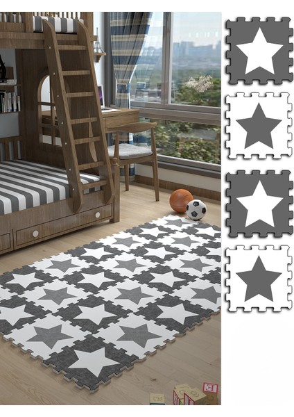 Dijital Baskılı Yıldız Desenli Çocuk Bebek Odası Yapboz Puzzle Japon Halı