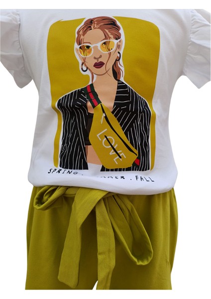 Kız Çocuk T-Shirt Şort Ikili Takım Penye 4 Yaş Beyaz - Yeşil fiyatları
