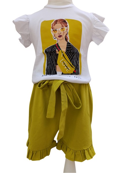 Kız Çocuk T-Shirt Şort Ikili Takım Penye 4 Yaş Beyaz - Yeşil modelleri