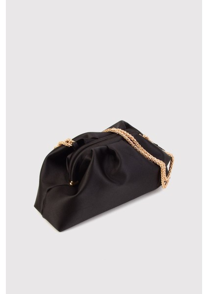 Siyah Kadın Saten Kumaş Zincirli Omuz Çantası fırsatları