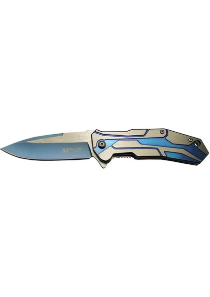 Populermarketim - 4-10-1 Mavi Kamp Çakı 20CM- Yarı Otomatik, Kemerlikli, Metal Sap