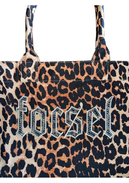 Leopar Desen Nakış Ve Taş Detaylı Tote Çanta modelleri