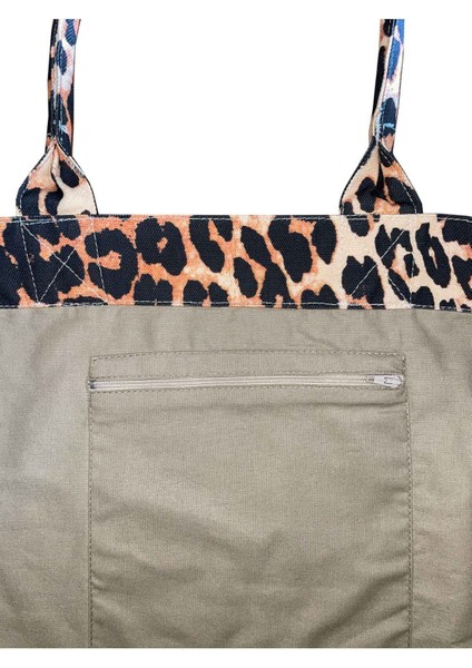 Leopar Desen Nakış Ve Taş Detaylı Tote Çanta fırsatları