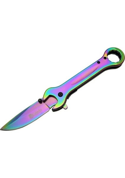 Populermarketim - 8000A Anahtar Görünümlü Renkli Kamp Çakı 19 cm - Otomatik, Metal Sap