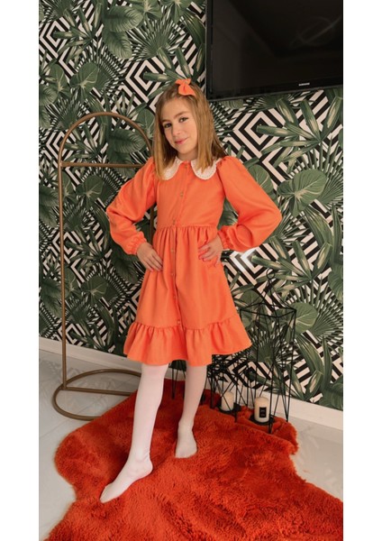 Wednesday Hazır Yaka Vintage Çocuk Elbise Somon modelleri