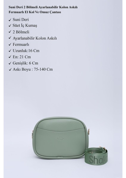 Mint Yeşil Shk194 Deri 2 Bölmeli Fermuarlı Ayarlanabilir Kolon Askılı Omuz Çantası U:16 E:21 G modelleri