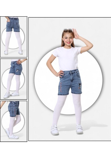 Kuromi Nakışlı-Pamuklu-Kar Yıkamalı-Yarım Lastikli-Kız Çocuk Şortu