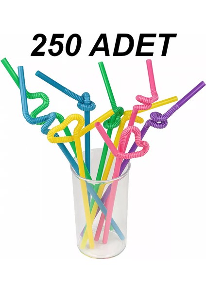 Artistik Pipet Karışık Renkli Körüklü Pipet 250 Adet
