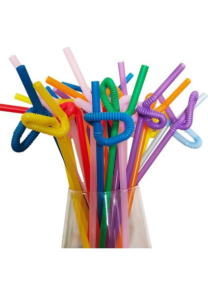 Artistik Pipet Karışık Renkli Körüklü Pipet 250 Adet