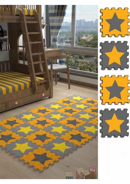 Dijital Baskılı Yıldız Desenli Çocuk Bebek Odası Yapboz Puzzle Japon Halı
