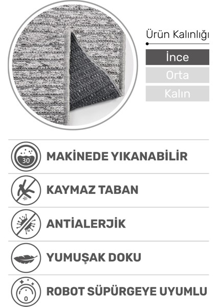 Lidya Bukle Gri Jüt Çizgili Halı – Kaydırmaz, Kadife Dokulu, Kolay Temizlenebilir, Hijyenik ve Modern Tasarım