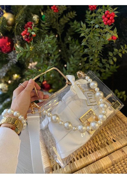 Inci Askılı Beyaz Şeffaf Çanta modelleri