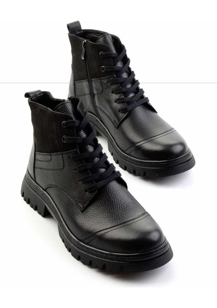 Siyah Deri Erkek Bot & Bootie E02035963041