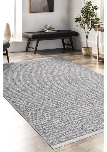 Lidya Bukle Gri Jüt Çizgili Halı – Kaydırmaz, Kadife Dokulu, Kolay Temizlenebilir, Hijyenik ve Modern Tasarım