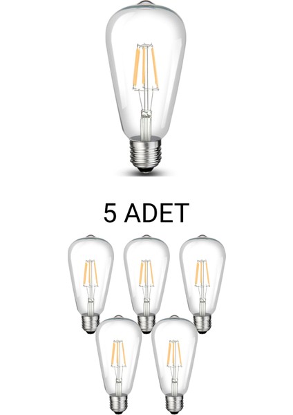 CT-4353 ST64 Rustik LED Ampul 8W Günışığı - 5’li Paket