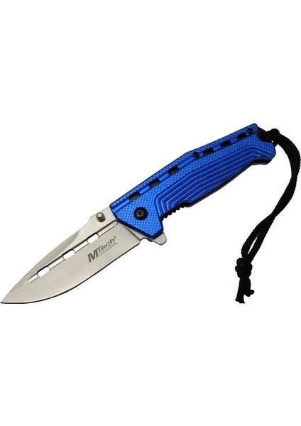 Populermarketim - 4-13-1 Mavi Kamp Çakı 19,5cm - Yarı Otomatik, Kemerlikli, Ipli, Oluklu