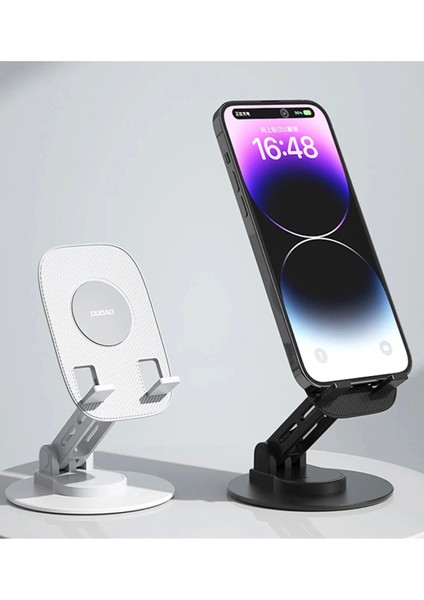 Populermarketim - F17S Masaüstü Telefon Tutucu Döner Tabanı Alüminyum Paslanmaz Çelik Katlanabilir