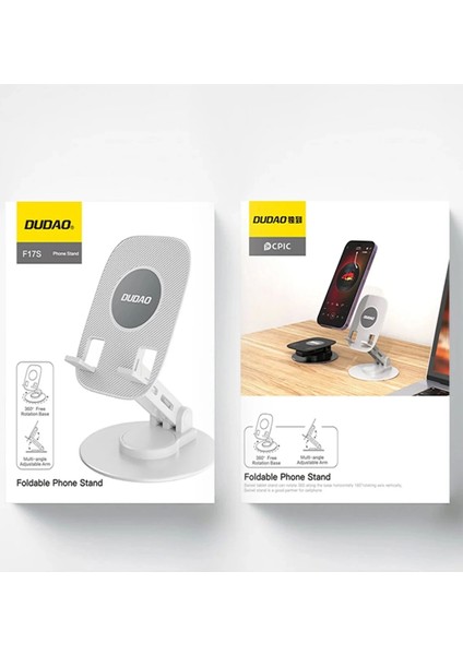 Populermarketim - F17S Masaüstü Telefon Tutucu Döner Tabanı Alüminyum Paslanmaz Çelik Katlanabilir