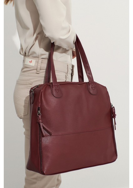 Bordo Kadın Fermuar Detaylı Omuz Çantası 10va2049