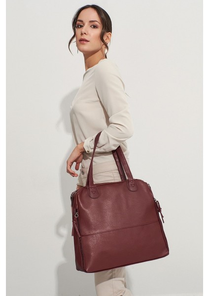 Bordo Kadın Fermuar Detaylı Omuz Çantası 10va2049 fırsatları