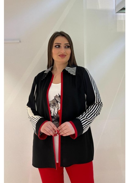Büyük Beden Çizgili Ceket